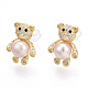 Clear Cubic Zirconia Bear Stud Earrings with Natural Pearl PEAR-N020-05K-3