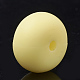 食品グレードの環境に優しいシリコーンビーズ  チーターのための咀嚼ビーズ  DIYの看護ネックレス用  フラットラウンド  淡黄色  14x8mm  穴：3mm X-SIL-Q001B-33-1