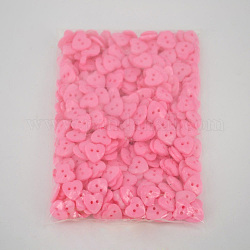 Lovely Heart Shaped Buttons, ABS Plastic Button, Pink, about 14mm in diameter, hole: 1.5mm, about 400pcs/bag