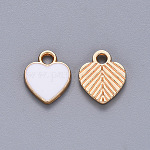 Alloy Enamel Charms, Heart, Light Gold, White, 12x10x2mm, Hole: 2mm
