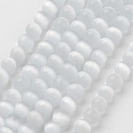 Perles d'oeil de chat, ronde, blanc, 10mm, Trou: 0.8mm, Environ 39 pcs/chapelet, 15 pouce