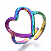 304 Stainless Steel Heart Cuff Ring RJEW-N038-123M