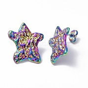 Ion Plating(IP) 304 Stainless Steel Textured Star Stud Earrings for Women EJEW-F300-01MC