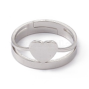 201 anello regolabile a cuore in acciaio inossidabile da donna RJEW-K238-04P