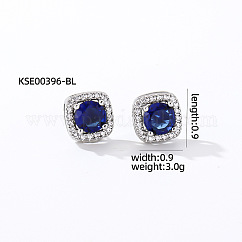 Boucles d'oreilles carrées élégantes en zircon pour femmes, à la mode et polyvalent, carrée, couleur d'argent, bleu foncé, 9x9mm