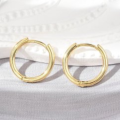 Latón pendientes de aro Huggie, anillo, real 18k chapado en oro, 16x17x2mm, pin: 1 mm