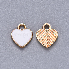 Charms del esmalte de la aleación, corazón, la luz de oro, blanco, 12x10x2mm, agujero: 2 mm