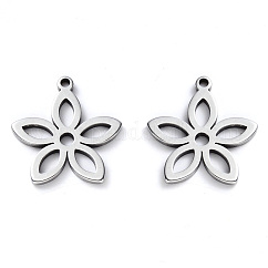 Pendenti in acciaio inossidabile 304 anti-ossidazione, Taglio laser, fiore, colore acciaio inossidabile, 16x15x1mm, Foro: 1.2 mm