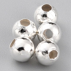 Messing-Abstandshalterkugeln, cadmiumfrei und bleifrei, langlebig plattiert, Runde, 925 Sterling versilbert, 3.5 mm, Bohrung: 1.4 mm