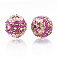 Perline  indonesia fatto a mano, con accessori metallico, colore dorato placcato, tondo, rosso viola medio, 20~21x20mm, Foro: 1.8~2 mm