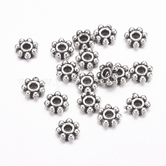 Estilo tibetano aleación margarita entrepieza de abalorios, cuentas granuladas, sin plomo y el cadmio, plata antigua, 4.5x1.5mm, agujero: 1 mm, aproximamente 10000 unidades / 1000 g