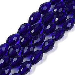 Transparente Glasperlen Stränge, facettiert, Träne, dunkelblau, 8x6 mm, Bohrung: 1.2 mm, ca. 65~67 Stk. / Strang, 20.08 Zoll (51 cm)