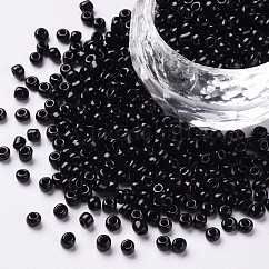 Abalorios de la semilla de cristal, colores opacos semilla, pequeñas cuentas artesanales para hacer joyas de diy, redondo, negro, 8/0, 3mm, agujero: 1 mm, aproximamente 10000 unidades / libra