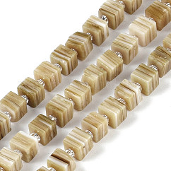 Hebras de cuentas de murano nepales hechas a mano, Forma de caja de cubo 3d, caqui oscuro, 5.5x6x5.5mm, agujero: 1 mm, aproximamente 51~53 pcs / cadena, 15.59''~16.26'' (39.6~41.3 cm)
