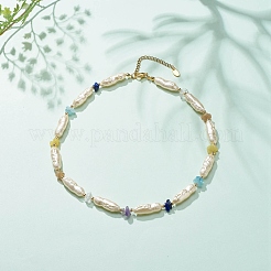 Collar de perlas de imitación abs y chips de piedras preciosas mixtas naturales para mujer&nbsp;NJEW-JN03919