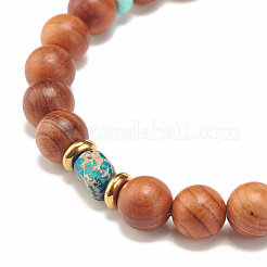 Bracelet extensible perlé en bois naturel et régalite/jaspe impérial&nbsp;BJEW-JB07813