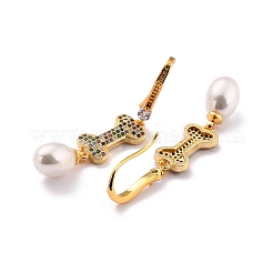 Osso con perle di imitazione di perle scintillanti orecchini pendenti con zirconi cubici per lei&nbsp;ZIRC-C025-29G