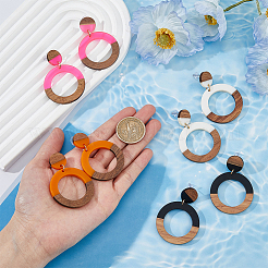 3 Paar Ohrstecker in Donut-Form aus Kunstharz und Holz in zwei Farben mit Stiften aus chirurgischem Edelstahl 316&nbsp;EJEW-FI0002-47