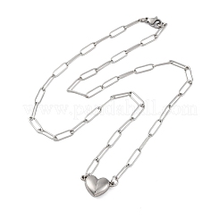 Collane con catena a forma di graffetta con ciondolo a forma di cuore magnetico bifacciale in acciaio inossidabile 304&nbsp;LS-NJEW-U028-02P