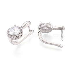 Boucles d'oreilles créoles rondes plates en laiton avec micro pavé de zircones cubiques transparentes&nbsp;EJEW-T048-30P