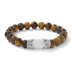 Braccialetti elasticizzati con perline rotonde da 8 mm di occhio di tigre naturale e perline ovali di howlite sintetica.&nbsp;WG9ED28-05