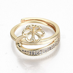 Einstellbare Fingerring-Einstellungen für Messing-Mikrokubikzirkonoxid&nbsp;KK-T062-63G-NF