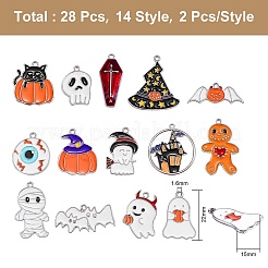 28pcs 14 Arten Halloween-Thema-Legierungs-Emaille-Anhänger&nbsp;ENAM-SZ0001-63P