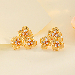 Lussuosi orecchini a bottone in ottone con zirconi cubici trasparenti e fiori&nbsp;AI0449