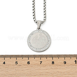 Collane con catena a maglie piatte e pendenti tonde in acciaio inossidabile 201 micro pavé di zirconi cubici trasparenti per uomo&nbsp;NJEW-S387-03P