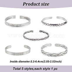 5 Stück 5 Stile tibetischen Stil Legierung & 304 Edelstahl offene Manschette Armreifen Set für Frauen&nbsp;BJEW-AN0001-45