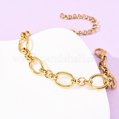 Pulseras de cadena de eslabones ovalados de acero inoxidable 304 para mujer&nbsp;BJEW-F536-04G
