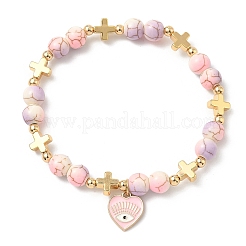Braccialetti con ciondolo in lega smaltata a forma di cuore con occhio&nbsp;BJEW-JB12287-01