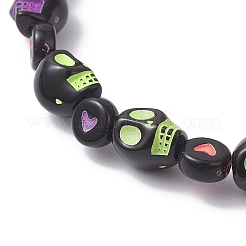 Halloween-Stretcharmbänder aus Acryl mit Totenkopf- und Herzmuster für Frauen&nbsp;BJEW-JB12580