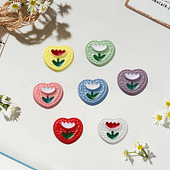 56 Stück 7 Farben Herz mit Blumenmuster Harzknöpfe&nbsp;CRES-CY0001-01