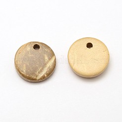 Breloques de noix de coco ronds plats teints&nbsp;COCO-N001-02C-15mm