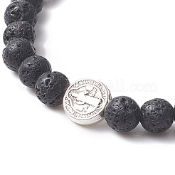 Stretch-Armband mit Perlen aus natürlichem Lavagestein und legierter St.-Benedikt-Medaille für Damen&nbsp;BJEW-JB09345-01