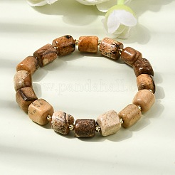 Pulseras elásticas con cuentas de columna de jaspe con imágenes naturales&nbsp;GG-CBA05D5-01B-01