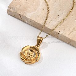 Colliers avec pendentif rose en acier inoxydable 304 pour femmes&nbsp;NJEW-S439-01A-G