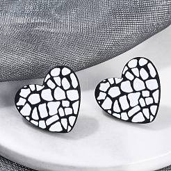 Pendientes de botón con estampado acrílico de corazón para mujer&nbsp;EJEW-G418-01F