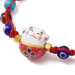 Verstellbares Lanmpword Böse Augen geflochtenes Perlenarmband&nbsp;BJEW-JB11059-01