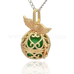 Pendentifs à cage ronde creuse en laiton doré&nbsp;KK-J237-10G