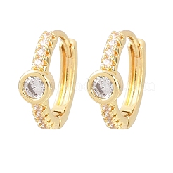 Orecchini a cerchio piatti rotondi in ottone con micro pavè di zirconi trasparenti&nbsp;EJEW-D348-28G