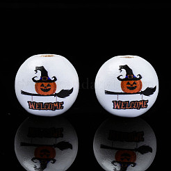 Halloween bedruckte Naturholzperlen&nbsp;WOOD-S057-085