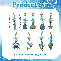 27 pièce 9 styles de décorations suspendues en alliage sur le thème de l'océan&nbsp;HJEW-CA00098