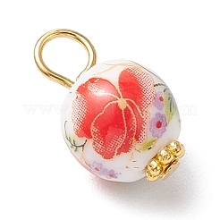 Colgantes de cerámica de porcelana con estampado de flores hechos a mano&nbsp;PALLOY-JF03928-02
