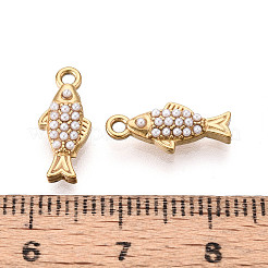 Fischanhänger aus Edelstahl 304 und ABS-Kunstperlen&nbsp;STAS-T072-67G