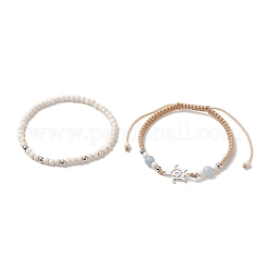 2 Stück 2-teiliges Armbandset mit geflochtenen Perlen aus synthetischem Türkis (gefärbt) und natürlicher weißer Jade&nbsp;BJEW-JB09255