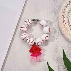 Decorazioni pendenti con perline da baseball in legno&nbsp;HJEW-SW00121