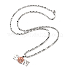 Collane con ciondolo a forma di palla sportiva con catena a scatola in acciaio inossidabile 202 per uomo&nbsp;NJEW-K380-01B-04