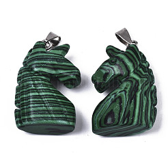 Pendenti intagliati in malachite sintetica&nbsp;G-N0327-002H